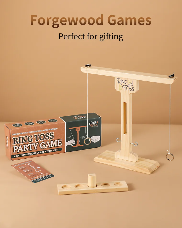 Forgewood Premium natural wood ring toss game with package and game pieces
